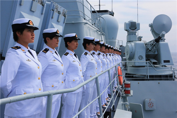 Chinese female sailors participate in China-Russia 'Joint Sea-2013' drill at Peter the Great Bay in Russia, July 12, 2013. Chinese female sailors at China-Russia sea drills